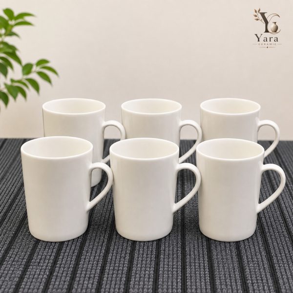 ৬ টি ক্লাসিক হোয়াইট সিরামিক মগ সেট